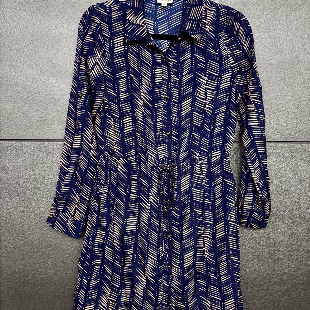Maison Jules Blue and Cream Long Sleeve Dress